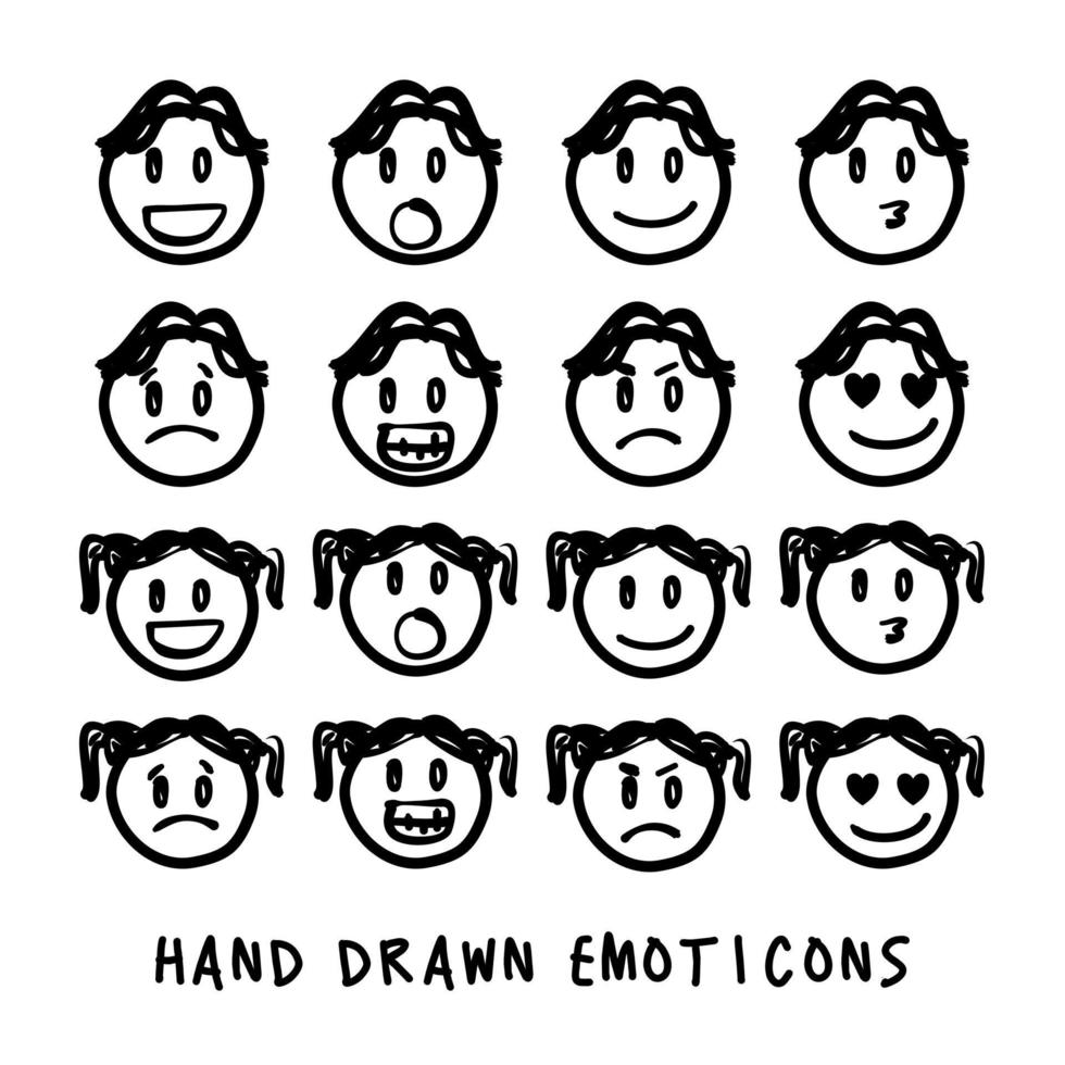 Children, boys, girls, Hand drawn vector emotions.