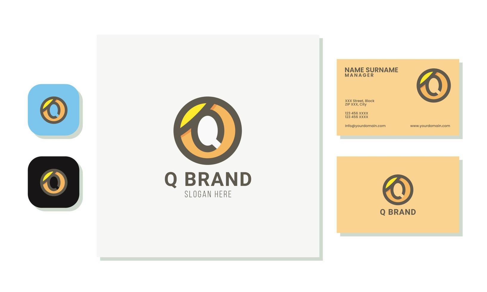 Letter Q logo design with a simple, modern, clean concept. With business card set vector