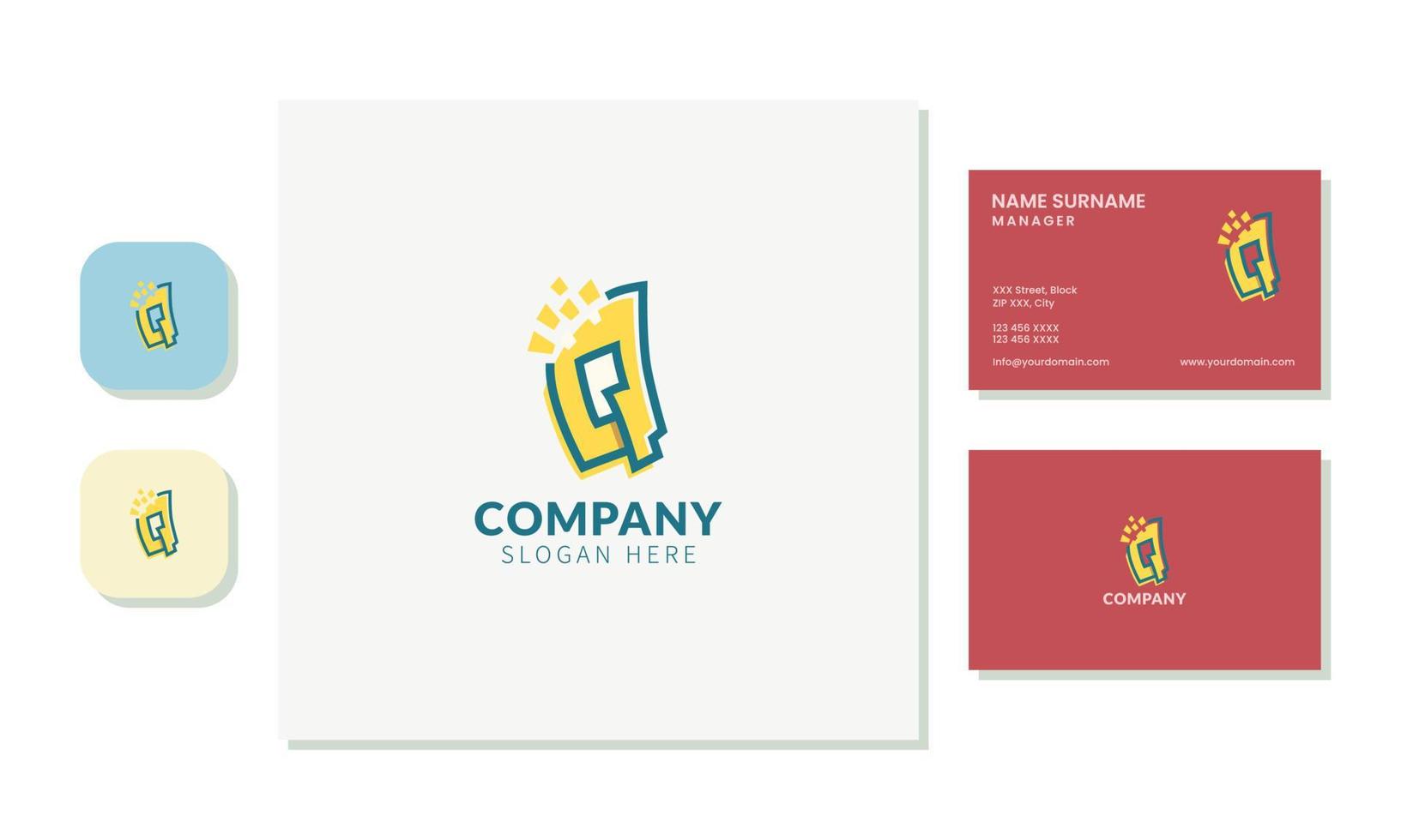 Letter Q logo design combined with paper, creative. Business card set. vector