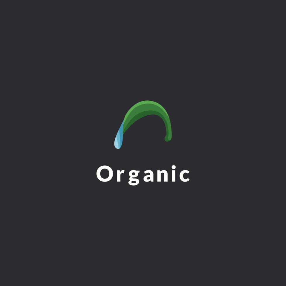 Morning dew drop and leaf logo illustration, natural vegetarian. vector
