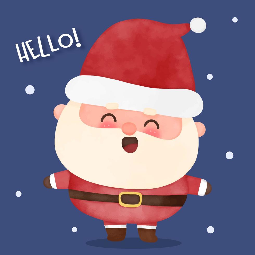 Cute Santa calus cartoon and Christmas watercolor vector