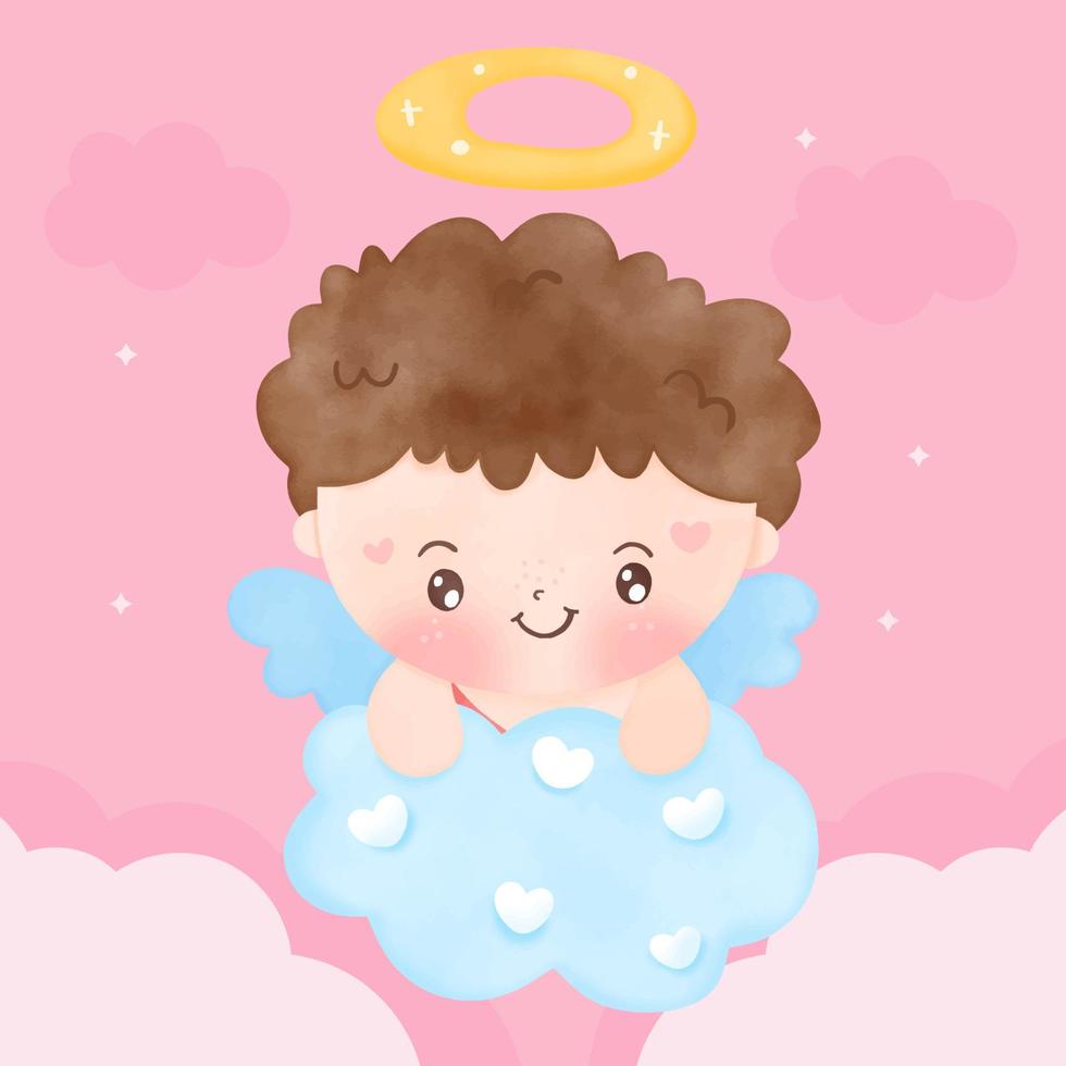 cupido bebé niño rizado ángel dibujos animados nube día de san valentín vector