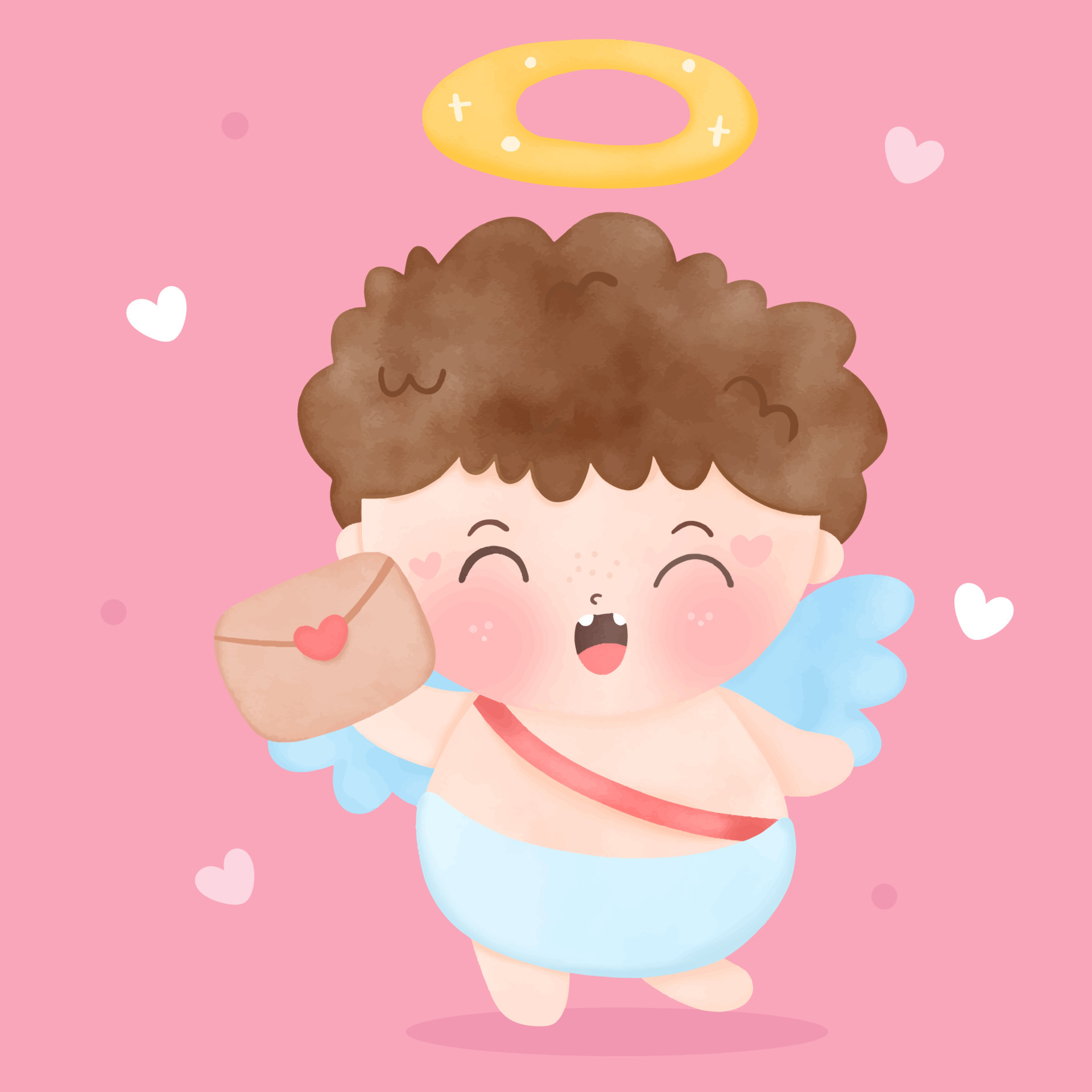 Cupid baby curly child boy angel cartoon with love letter valentines day  4919984 Vector Art at Vecteezy