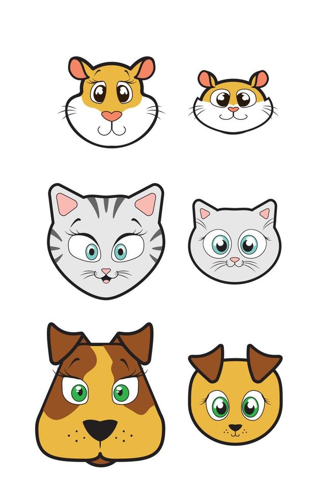 Pets with babies. Hamster, cat, dog. Vector illustration