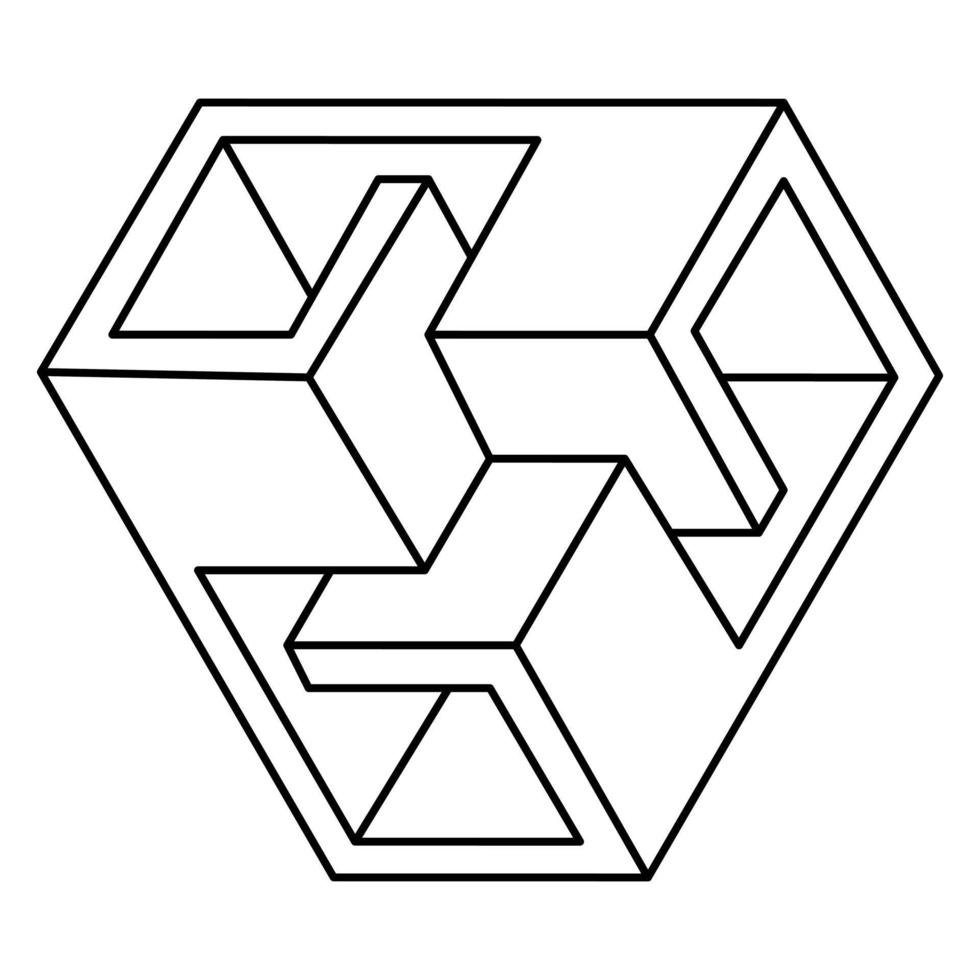 Impossible shapes. Sacred geometry hexagon. Web design elements. Optical illusion objects. Line design. Geometric figures. Optical art. vector