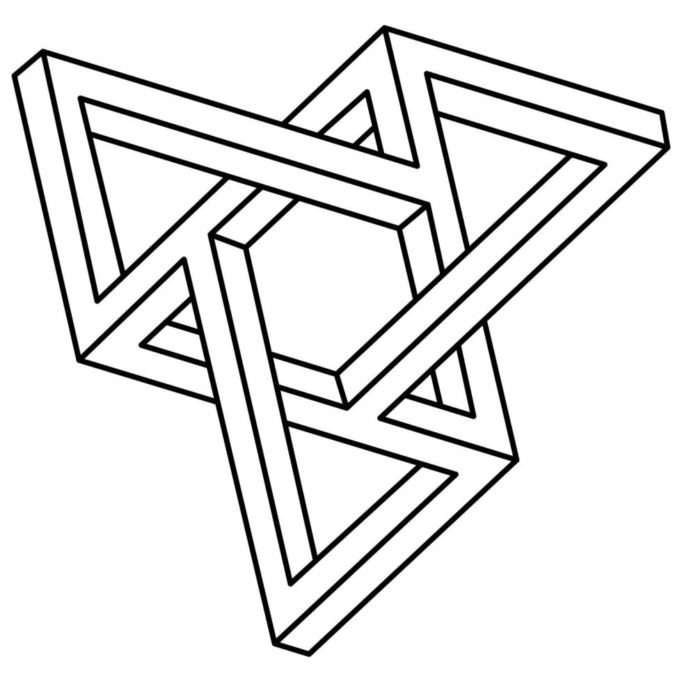 Impossible shapes. Sacred geometry figures. Optical illusion object. Abstract eternal geometric object. Impossible endless outline shape. Op art. Impossible geometry figure on a white background. vector