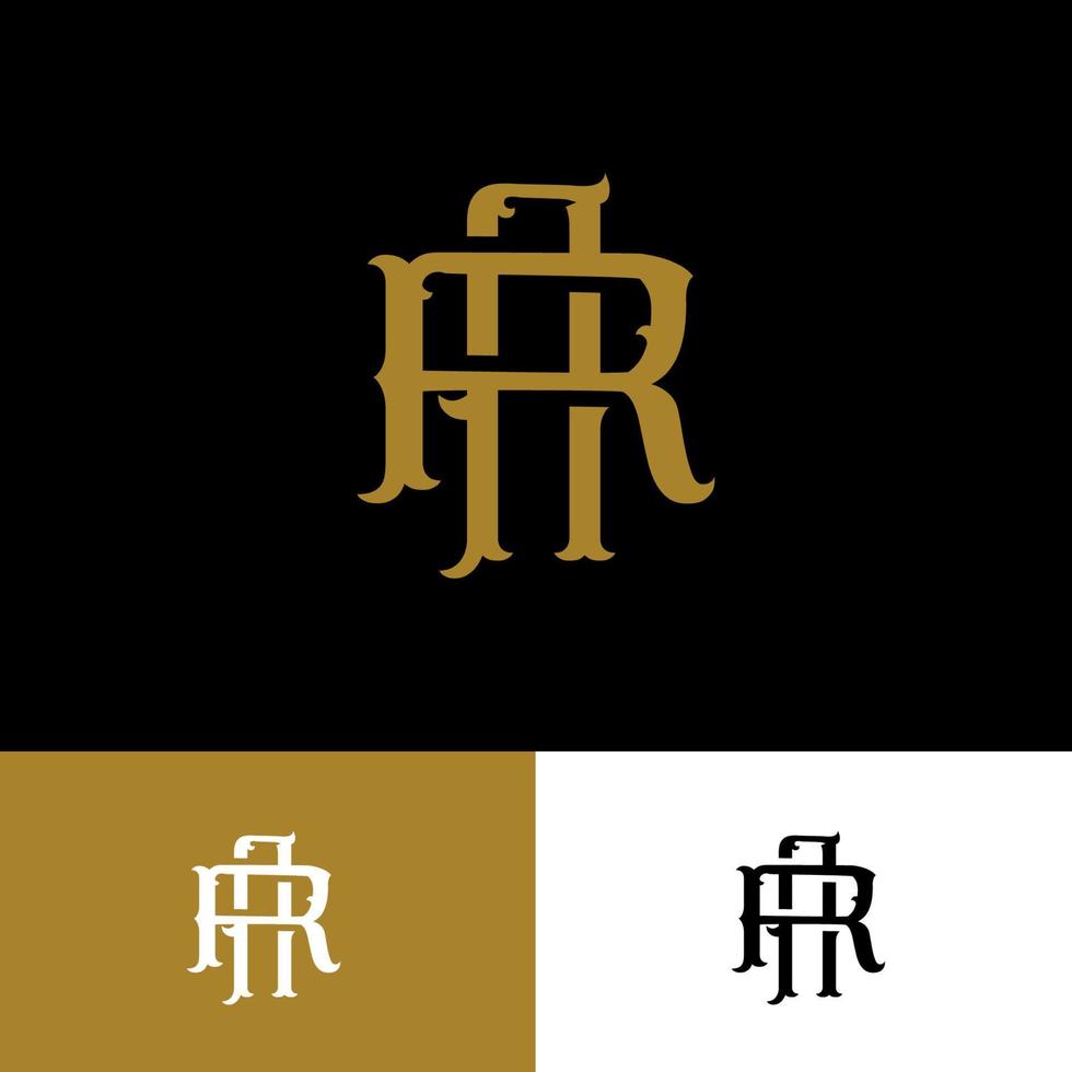 Logotipo de monograma con letra inicial a, r, ar o ra color dorado superpuesto vintage sobre fondo negro vector