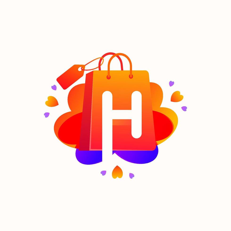 H letter with love shopping bag icon and Sale tag vector element ...