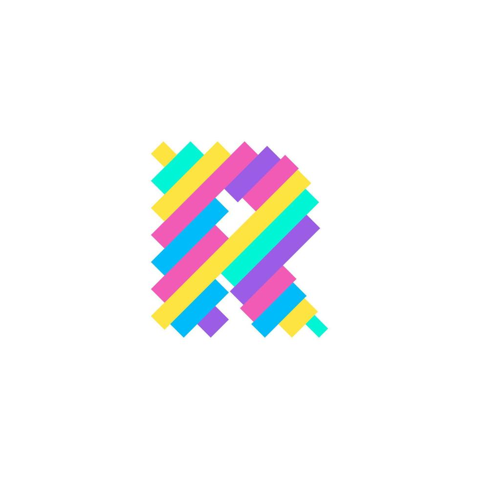 Plantilla de diseño de logotipo de letra r colorido moderno pixel. Ilustración de vector de elemento de símbolo de icono de tecnología creativa perfecta para su identidad visual.