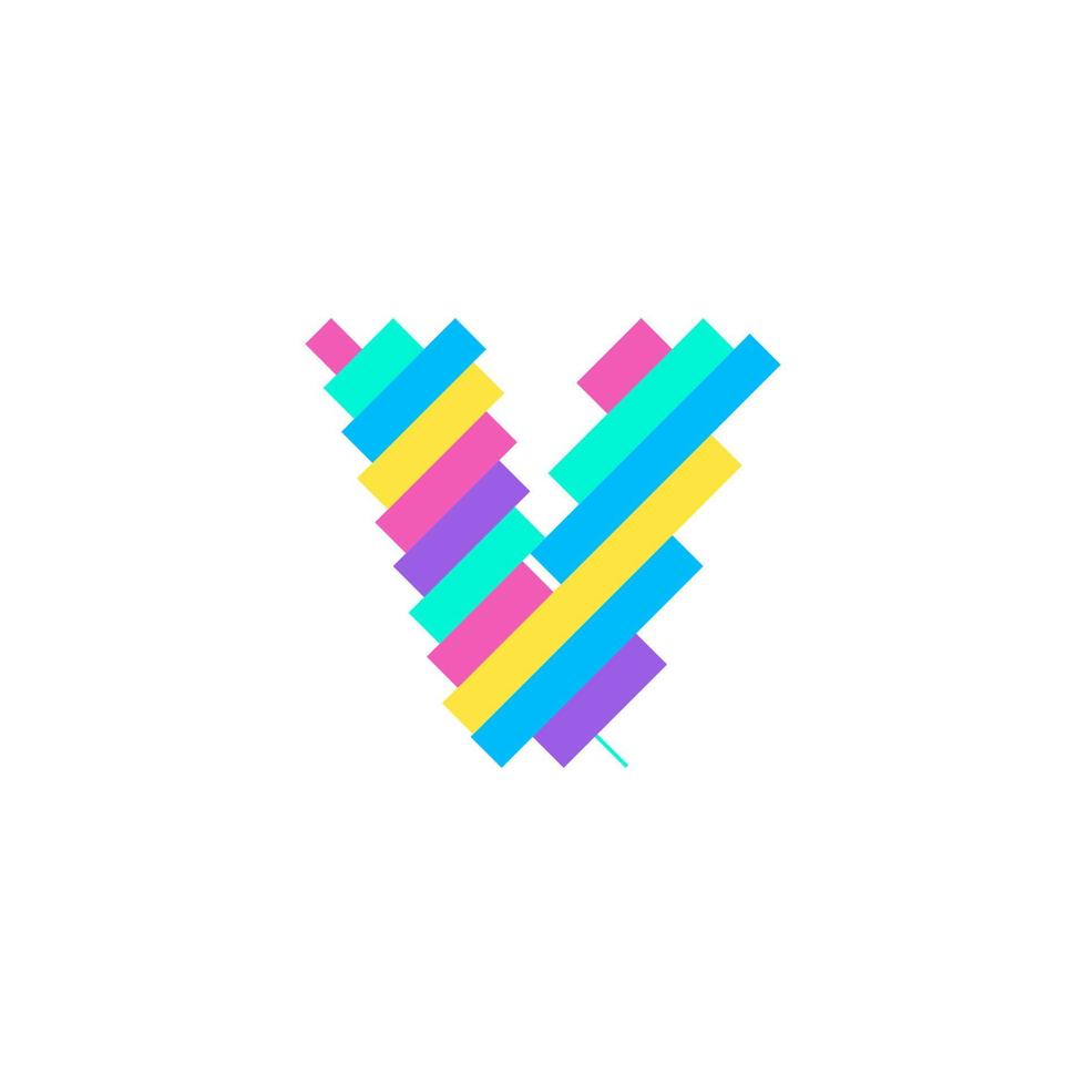 Plantilla de diseño de logotipo de letra v pixel moderno colorido. Ilustración de vector de elemento de símbolo de icono de tecnología creativa perfecta para su identidad visual.