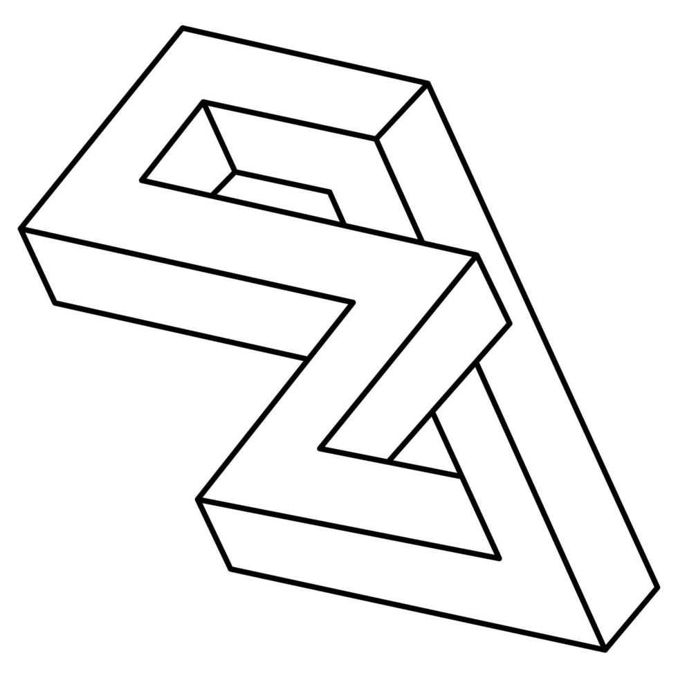 Optical illusion object, unreal geometric. Impossible figure. Sacred geometry shapes. Line design. Op art. vector