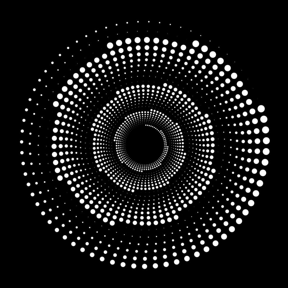 diseño de telón de fondo de puntos en espiral. Fondo monocromático abstracto. arte óptico. vector