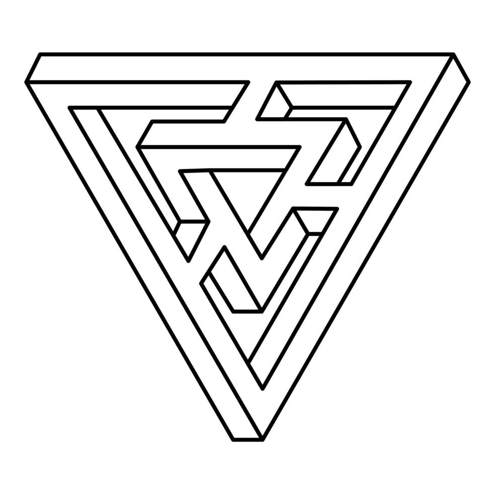 Impossible shapes. Optical illusion object. Vector illustration isolated on white. Sacred geometry figure. Black lines on a white background. Unreal triangles. Op art.