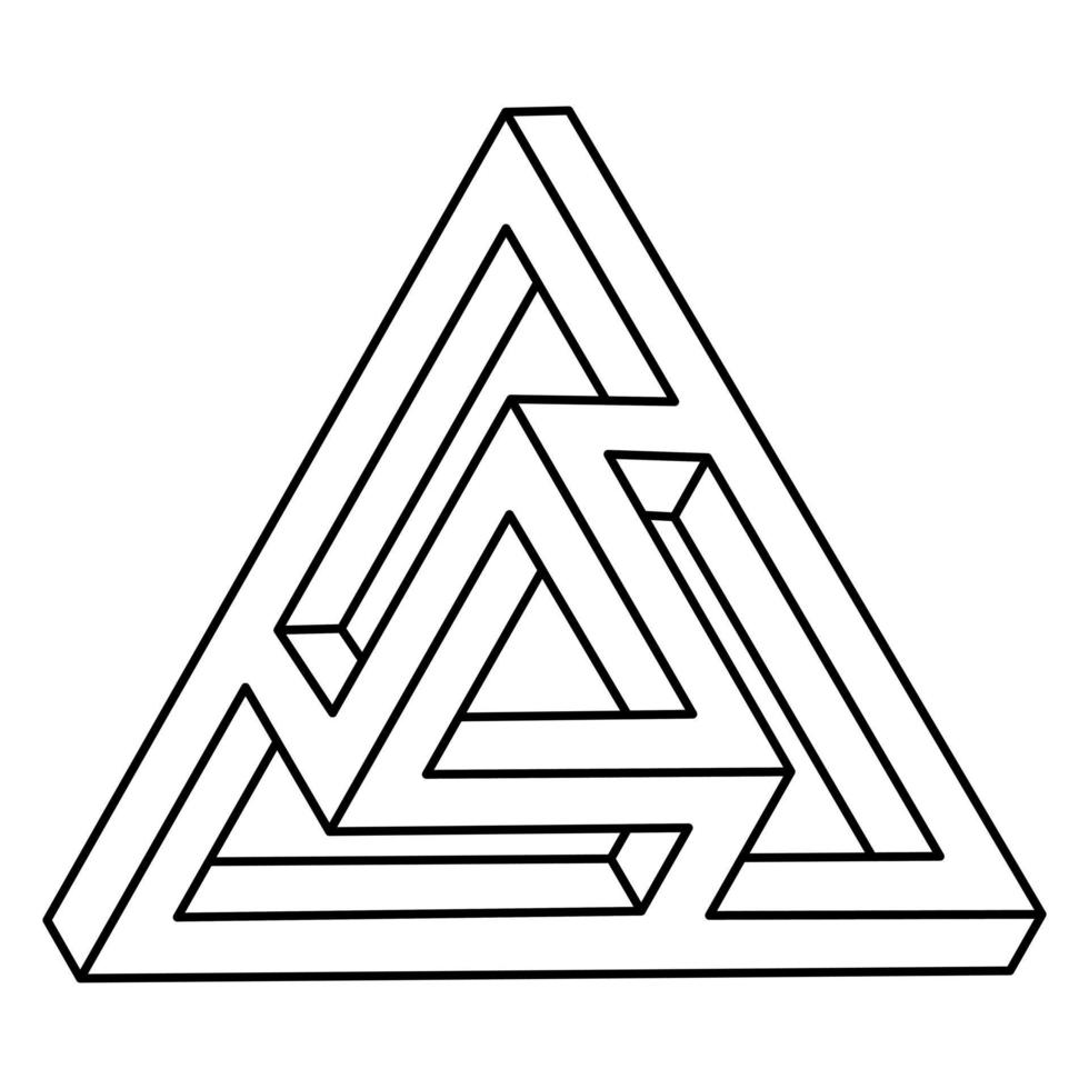 figuras geometricas. forma de ilusión óptica imposible. objeto de arte óptico. triángulos imposibles. figura de geometría sagrada. arte lineal. vector