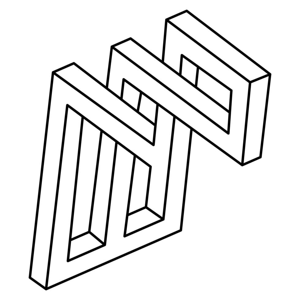Impossible optical illusion shape. Optical art object. Impossible figures. Sacred geometry. Line art. Unreal geometric. vector