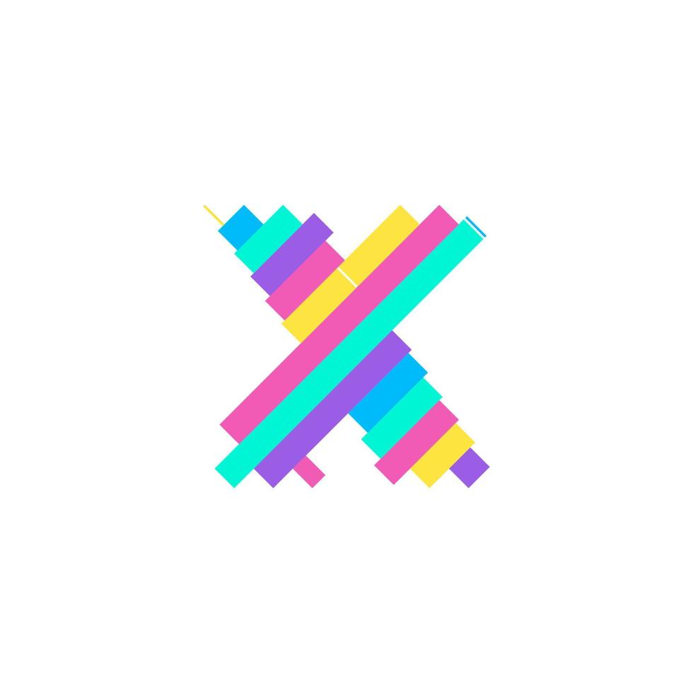 Plantilla de diseño de logotipo de letra x pixel moderno colorido. Ilustración de vector de elemento de símbolo de icono de tecnología creativa perfecta para su identidad visual.