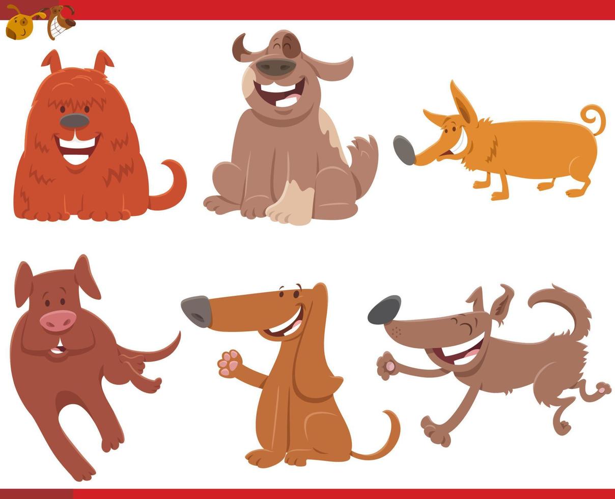 Conjunto de personajes cómicos de perros y cachorros de dibujos animados vector