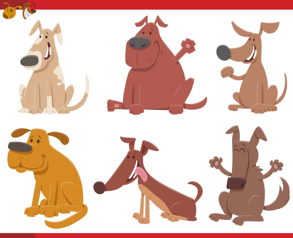 cartoon funny dogs and puppies comic characters set vector