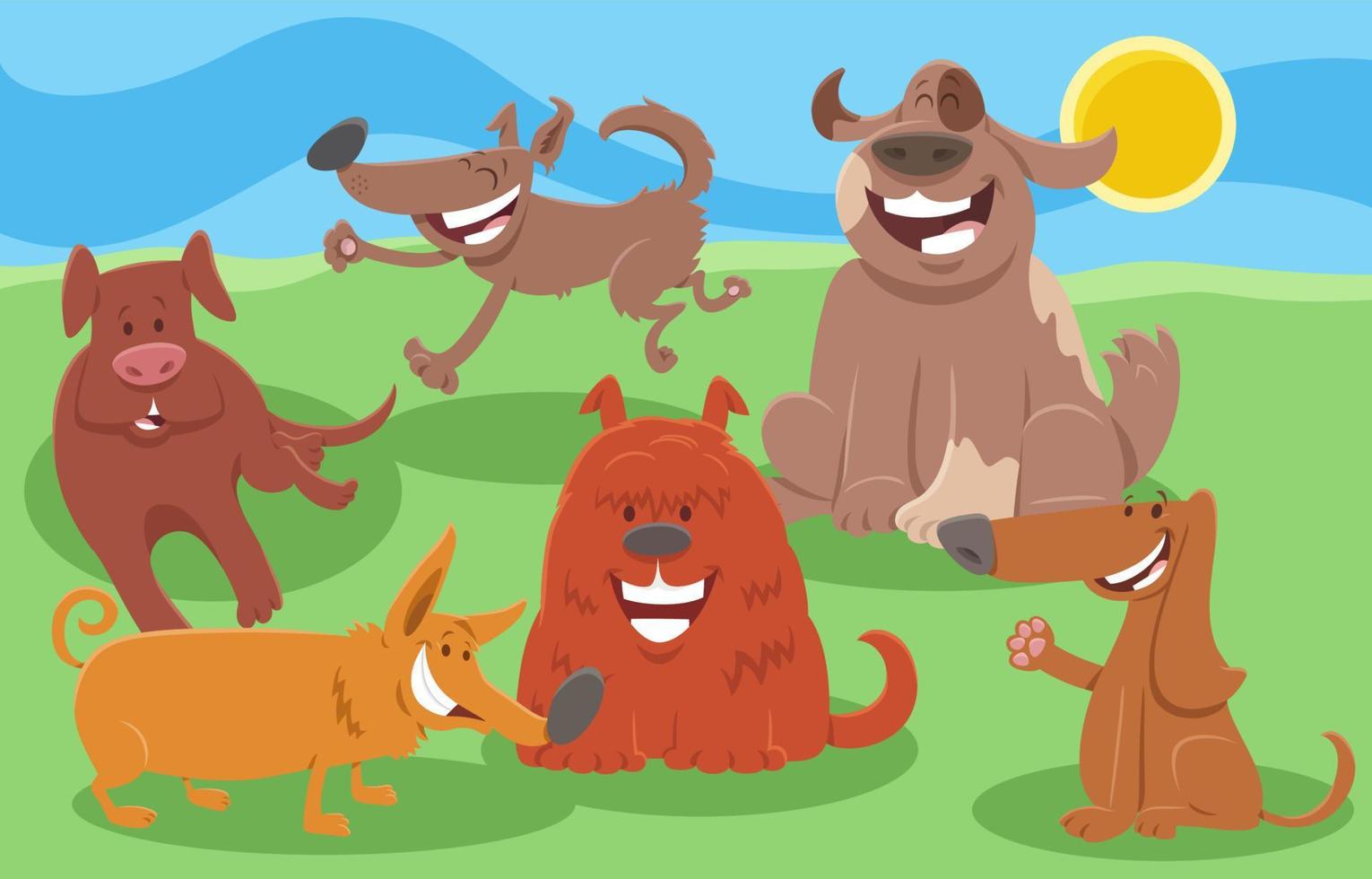 happy cartoon dogs animal characters group vector
