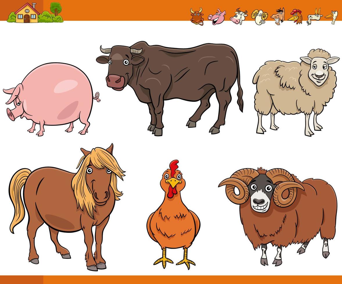 cartoon farm animals comic characters set vector