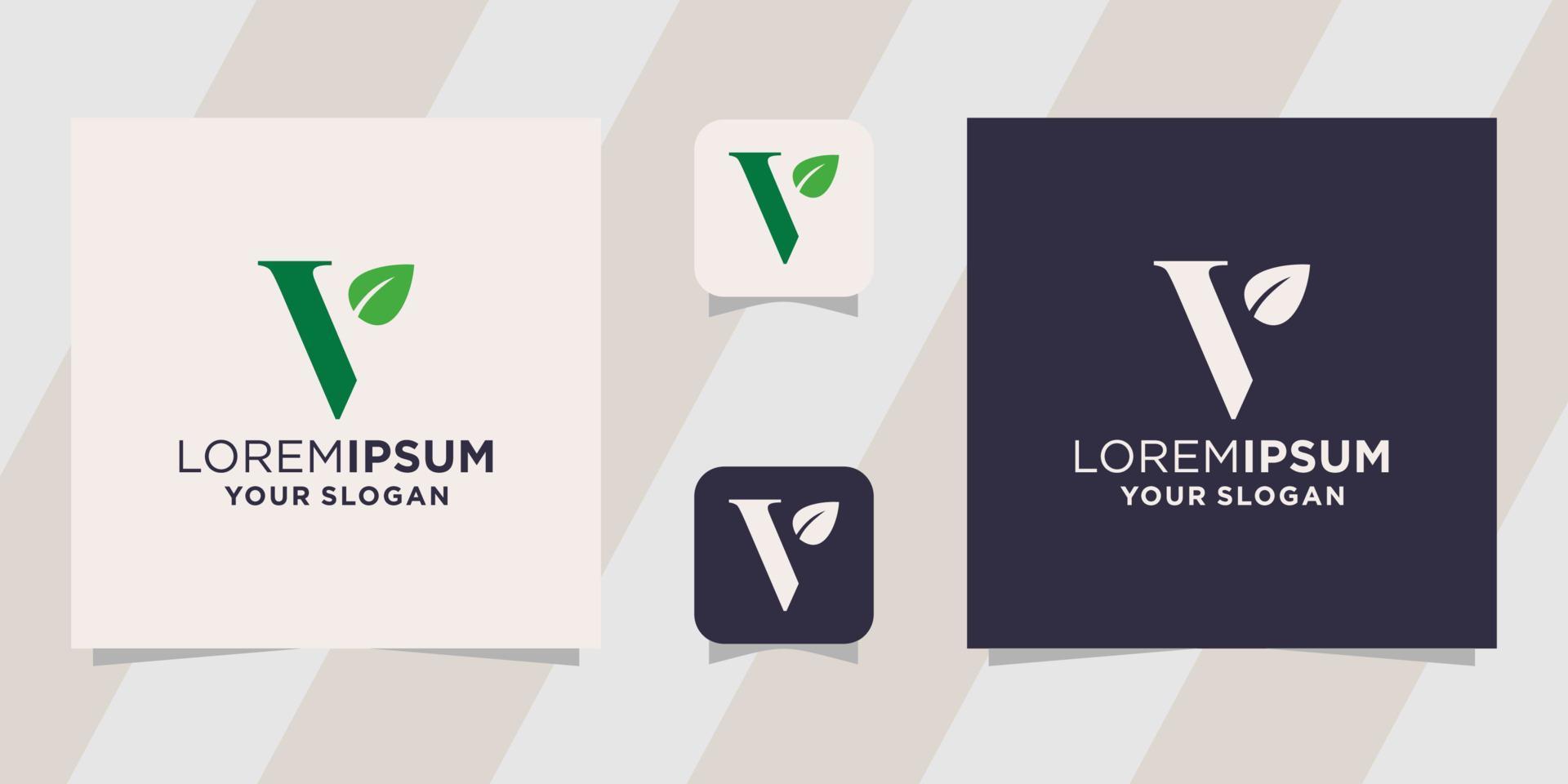 letter v with leaf logo template vector