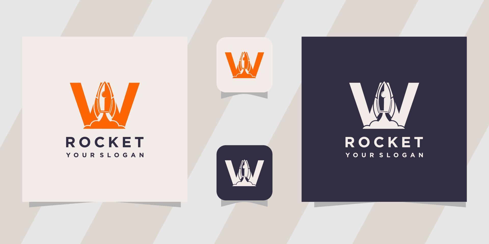 letter w with rocket logo template vector