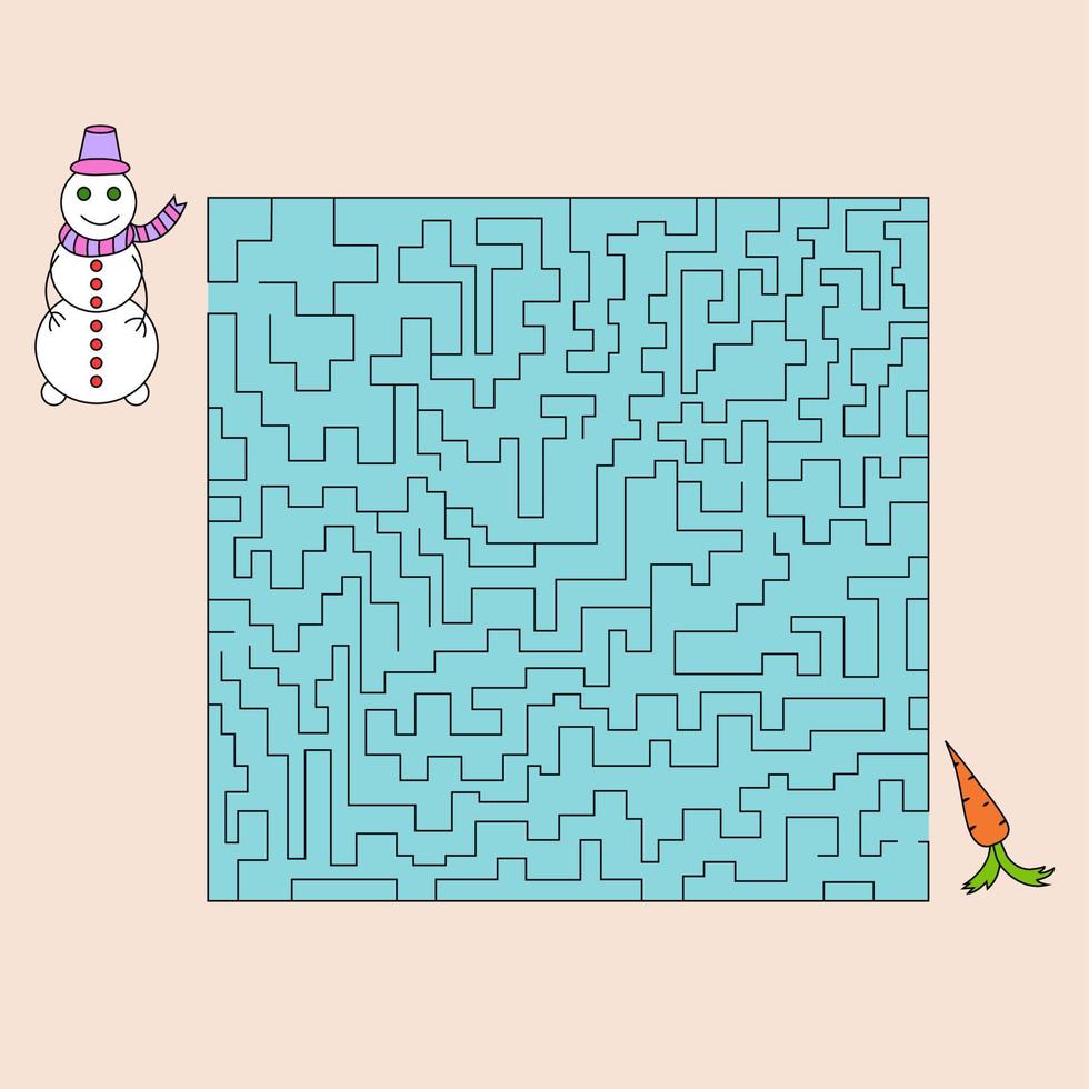 Snowman game. Vector color illustration of maze game with cute Snowman for children