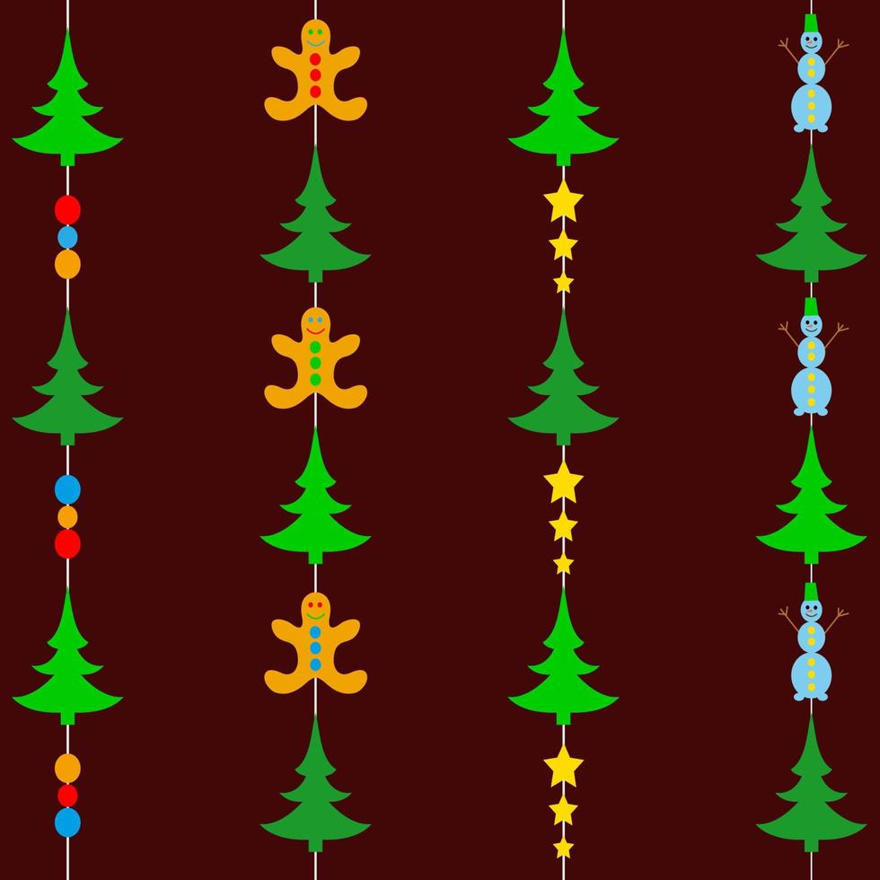 Christmas garland of a Christmas tree, gingerbread, balls, snowmen, stars. New Year Garland Decorations. vector