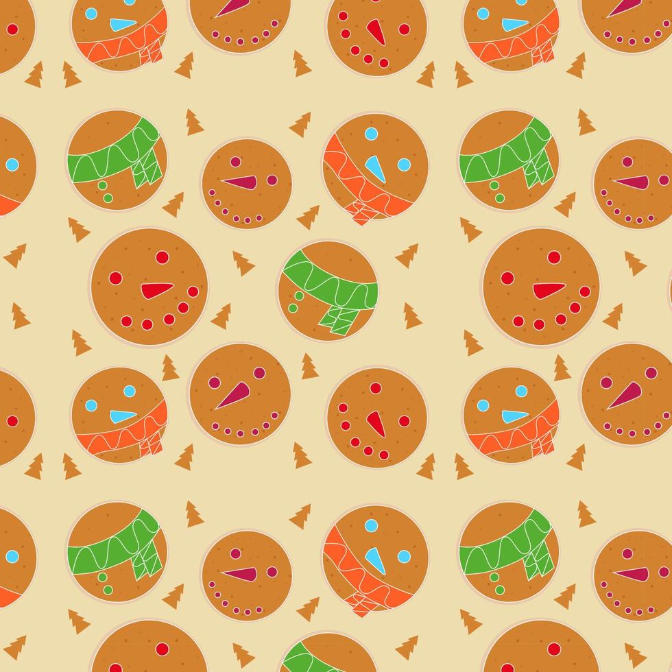 seamless pattern of christmas gingerbread cookies in the shape of circle vector