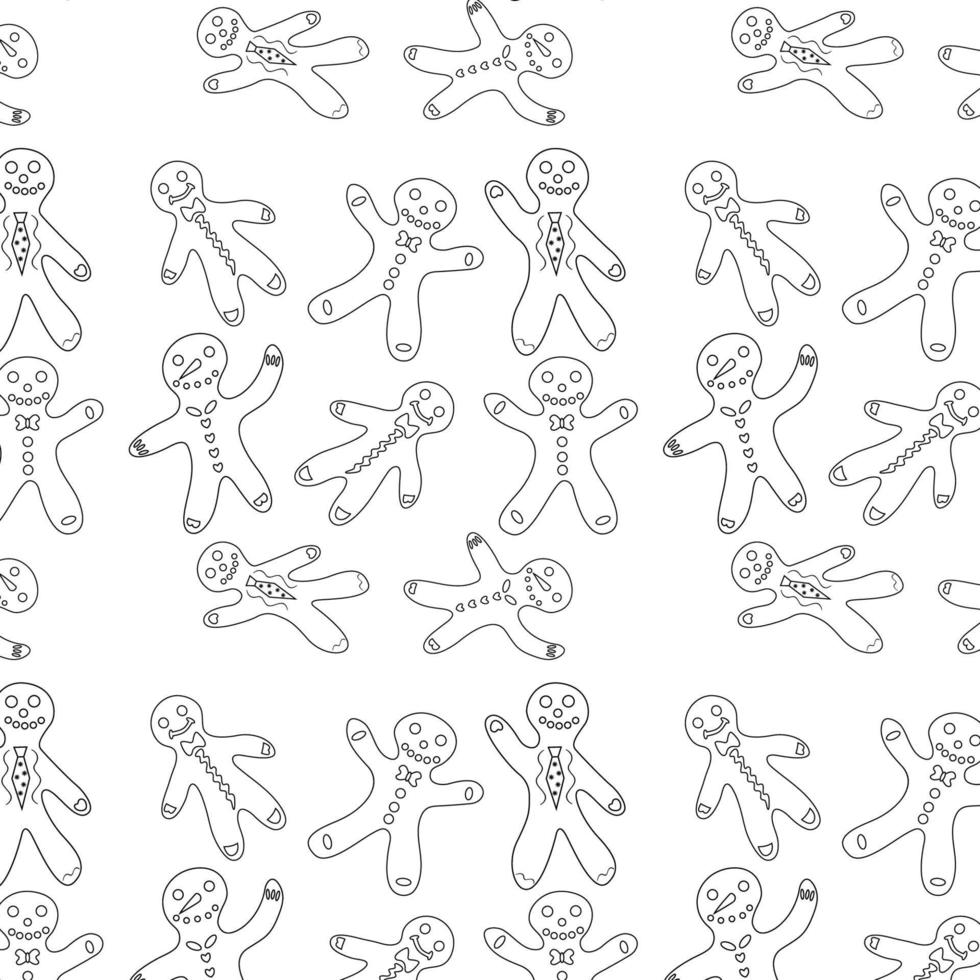 seamless linear pattern of christmas gingerbread cookies in the shape of a man vector