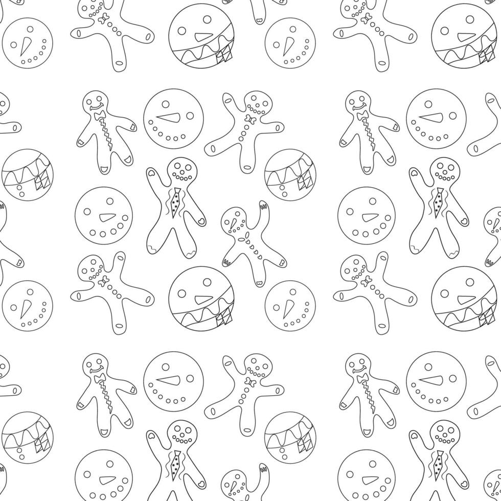 seamless linear pattern of christmas gingerbread cookies in the shape of a man and circle vector