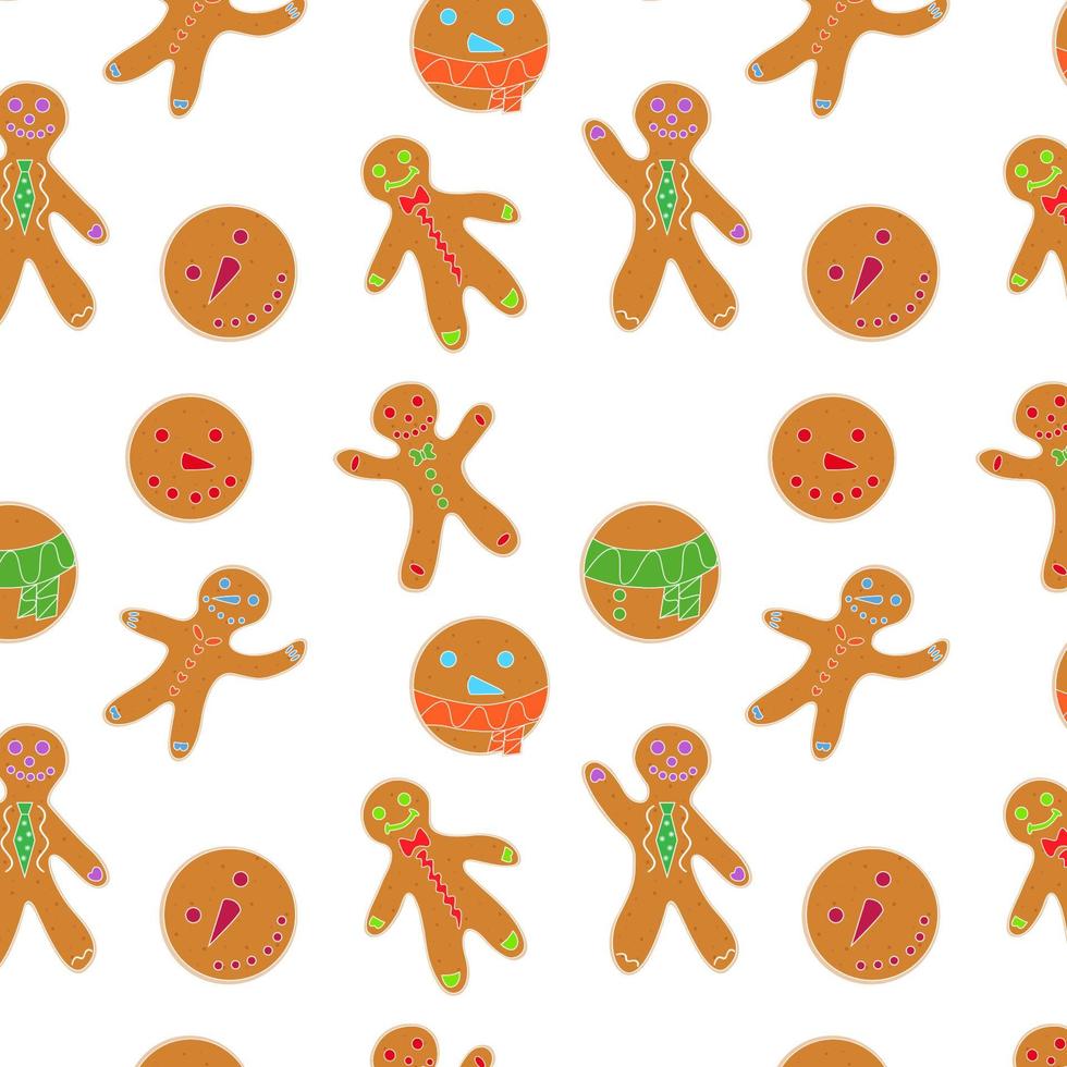 seamless pattern of christmas gingerbread cookies in the shape of a man and circle vector