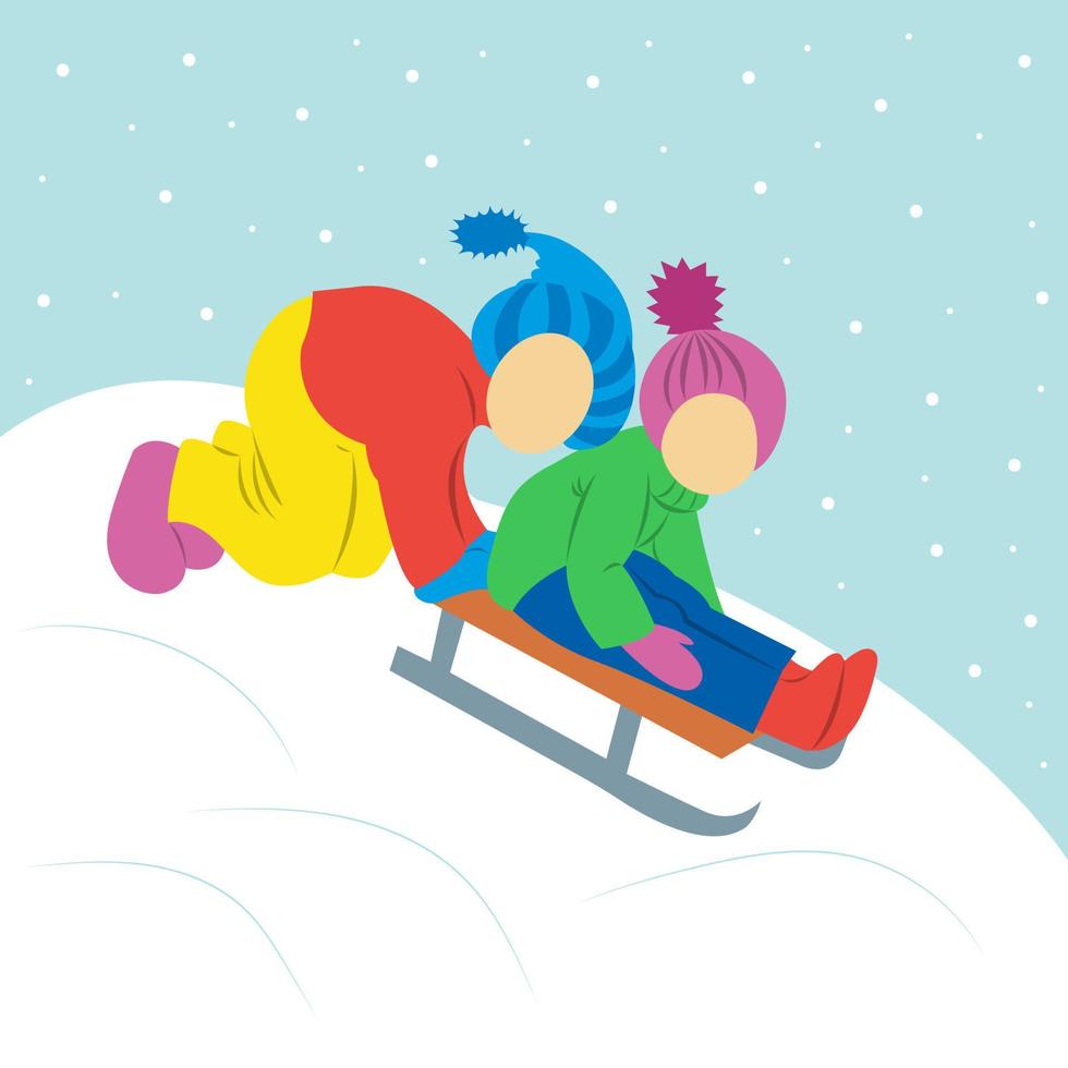 los niños están en trineo. nevando. ilustración vectorial aislado. vector