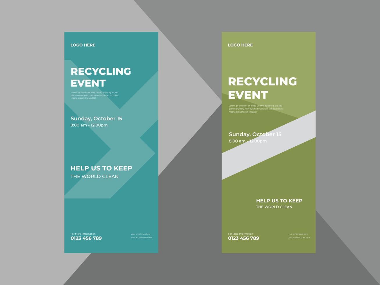 Recycline Event Roll Up Banner Design, Recycline Event DL Flyer, Recycline Event Promotion Banner Template, Leaflet, Print-Ready vector