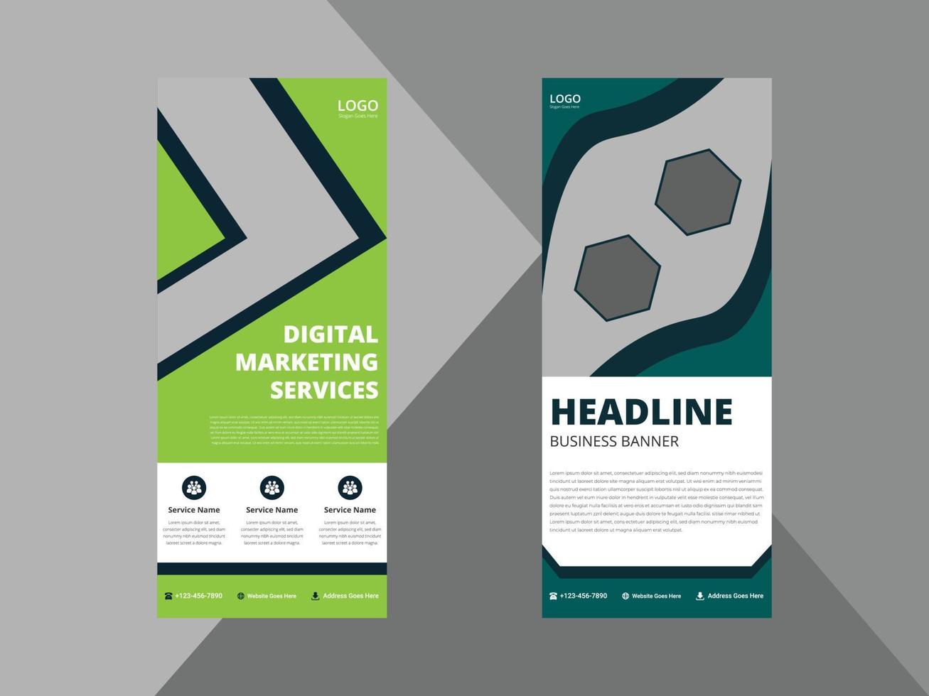 roll up banner design templates. business corporate roll up banner design ideas. poster leaflet brochure design ideas. cover, banner, poster, print-ready vector