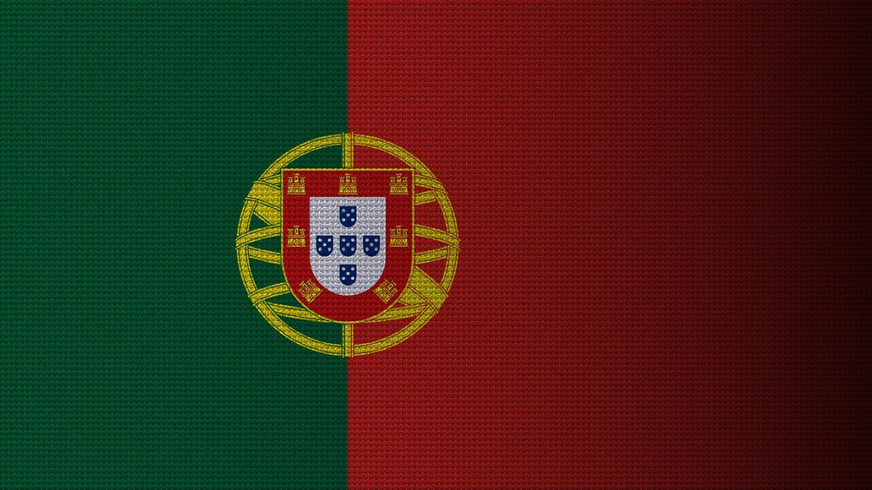la bandera nacional de portugal. las bandas portuguesas roja y verde. Fondo de pantalla de bandeira de portugal con patrón de ondas, estilo degradado de puntos y sombras. vector