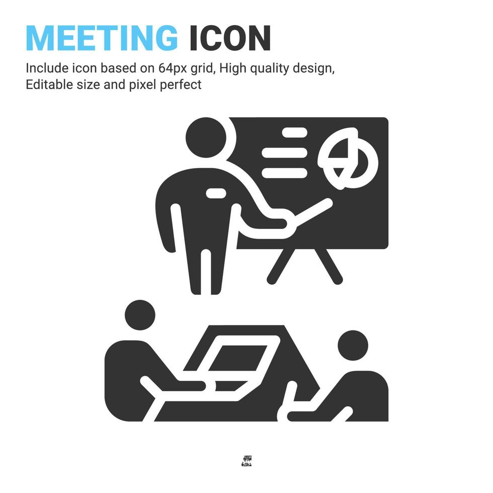 vector de icono de reunión con estilo de glifo aislado sobre fondo blanco. concepto de icono de símbolo de signo de presentación de ilustración vectorial para negocios, finanzas, industria, empresa, aplicaciones, web y todos los proyectos