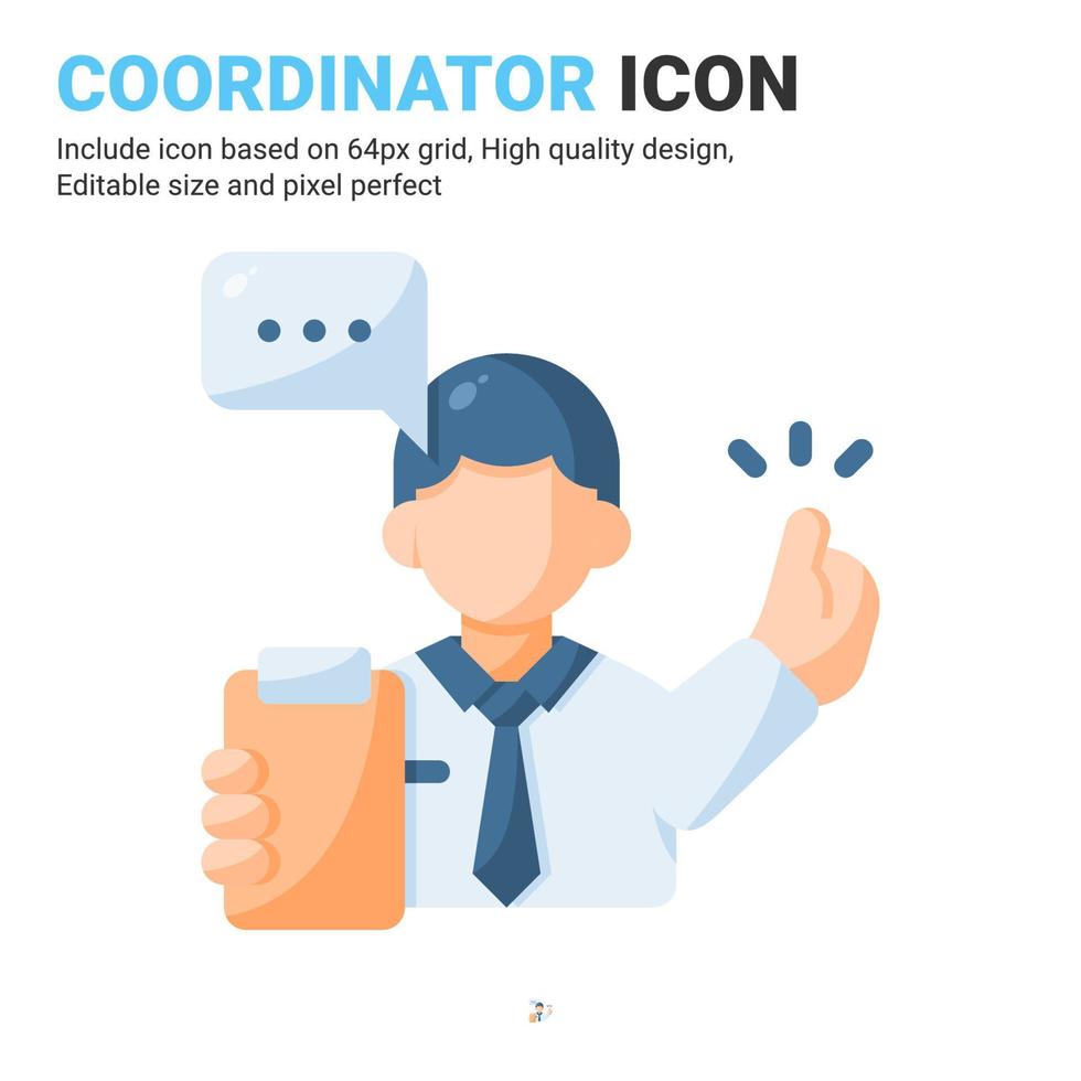 Coordinator icon vector with flat color style isolated on white background. Vector illustration manager sign symbol icon concept for business, finance, industry, company, apps, web and all project