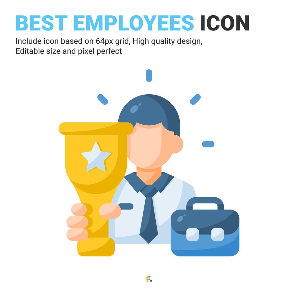 Best employee icon vector with flat color style isolated on white background. Vector illustration winner sign symbol icon concept for business, finance, industry, company, apps, web and all project