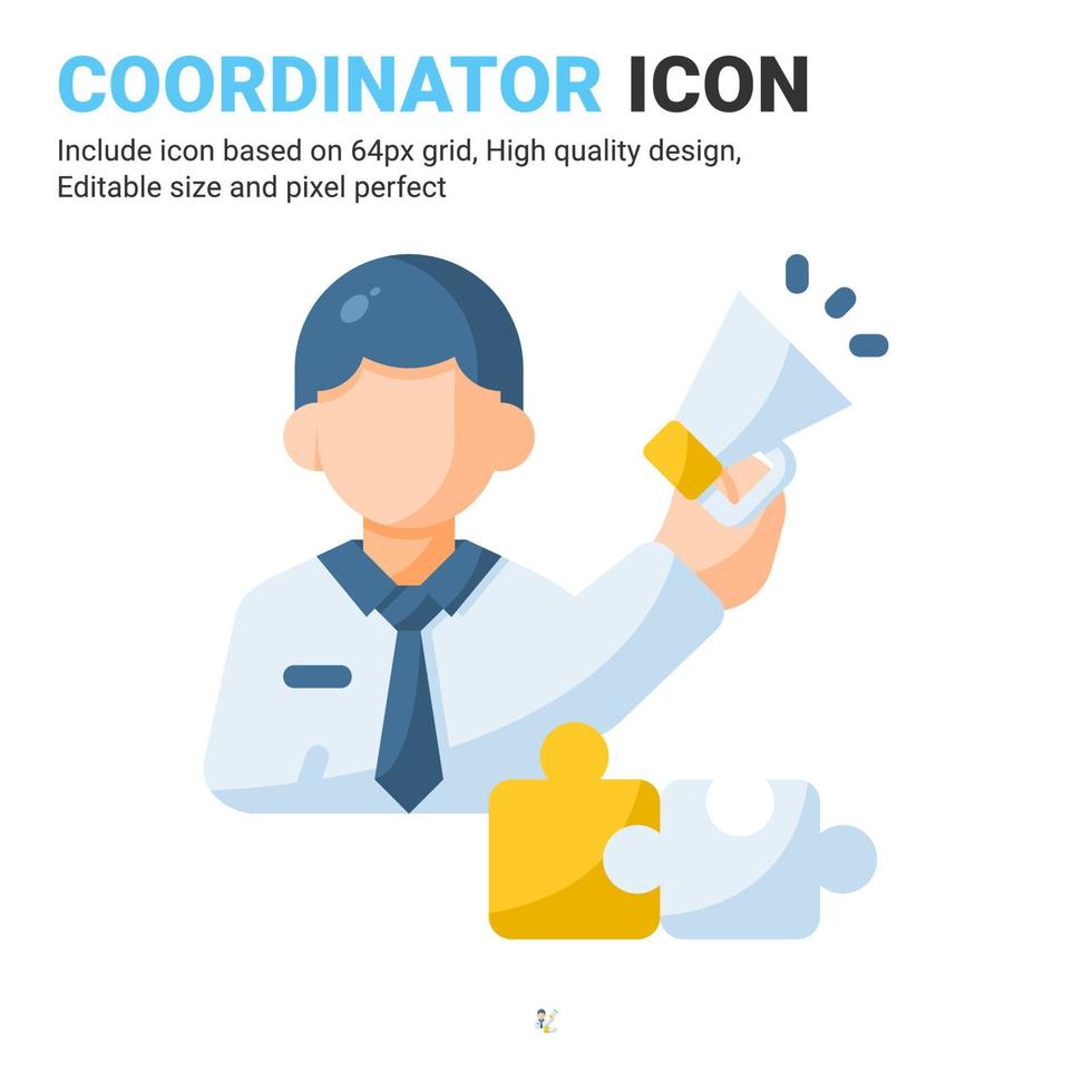 Coordinator icon vector with flat color style isolated on white background. Vector illustration manager sign symbol icon concept for business, finance, industry, company, apps, web and project