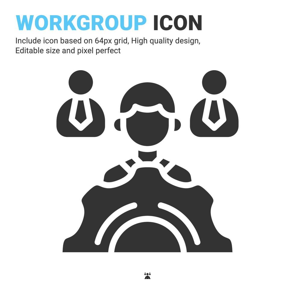 vector de icono de grupo de trabajo con estilo de glifo aislado sobre fondo blanco. ilustración vectorial concepto de icono de símbolo de signo de trabajo en equipo para negocios, finanzas, industria, empresa, aplicaciones, web y todos los proyectos