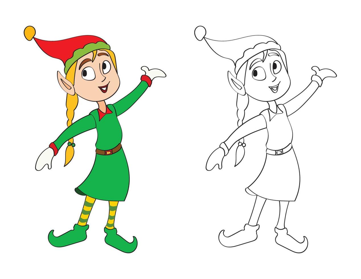 personaje de dibujos animados de duende navideño para colorear vector