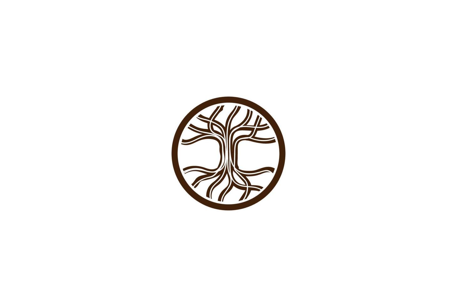 Circle Root Oak Banyan Tree Logo Design Vector
