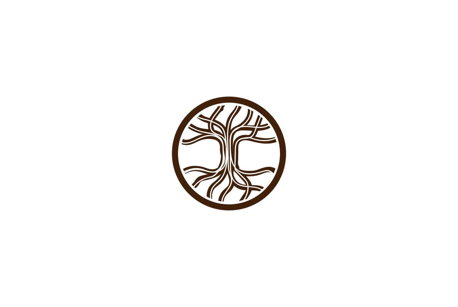 círculo, raíz, roble, árbol de banyan, logotipo, diseño, vector