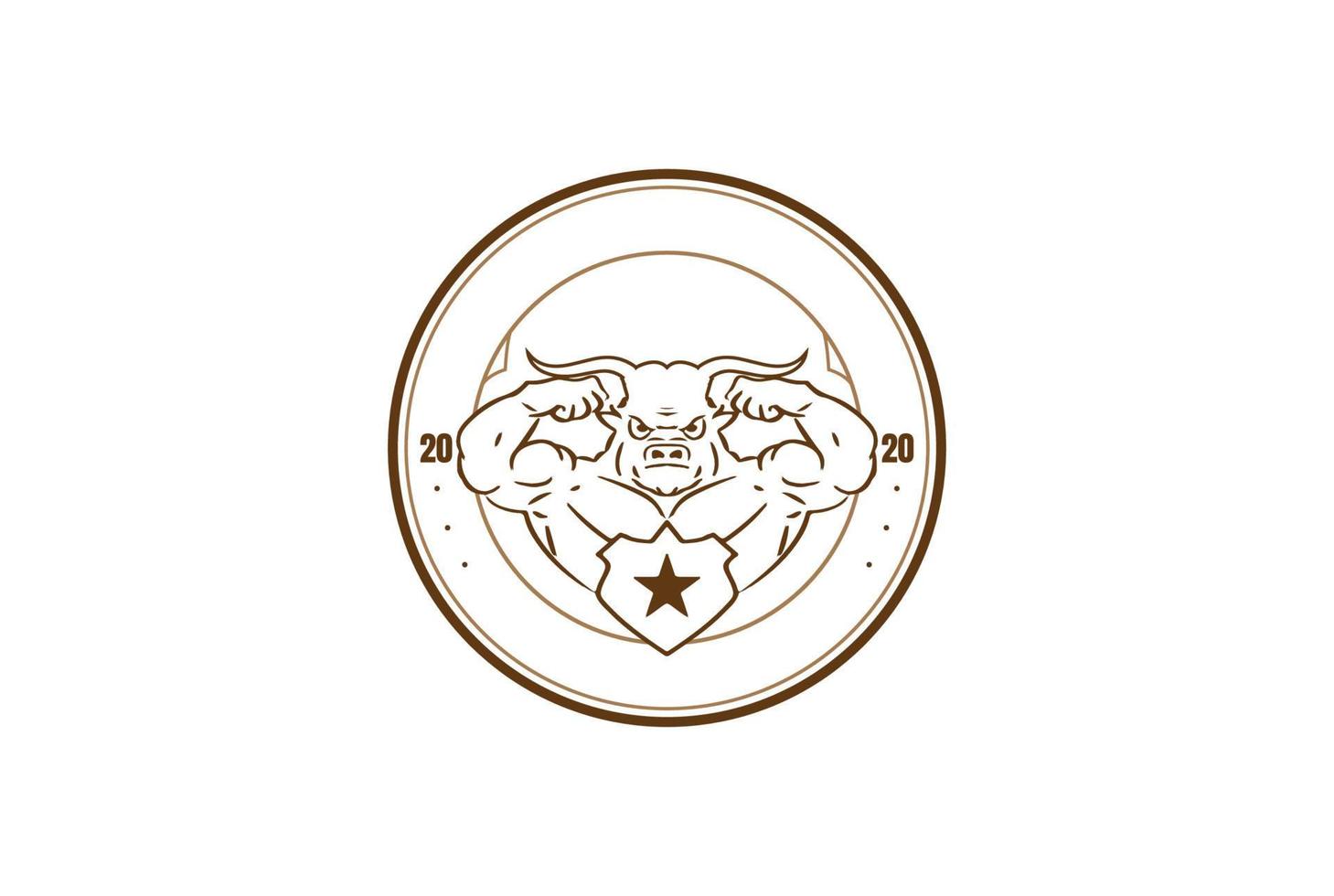 Hipster Vintage Retro Muscular Bull Longhorn Sport Gym Fitness Logo Design Vector