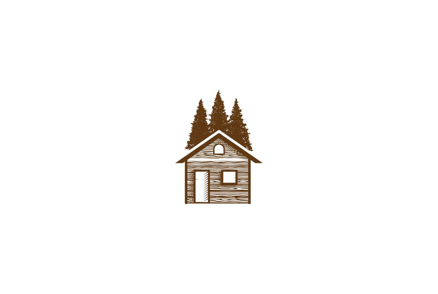 Pine Cedar Spruce Cypress Tree Forest Wooden House Cabin Real Estate Logo Design Vector