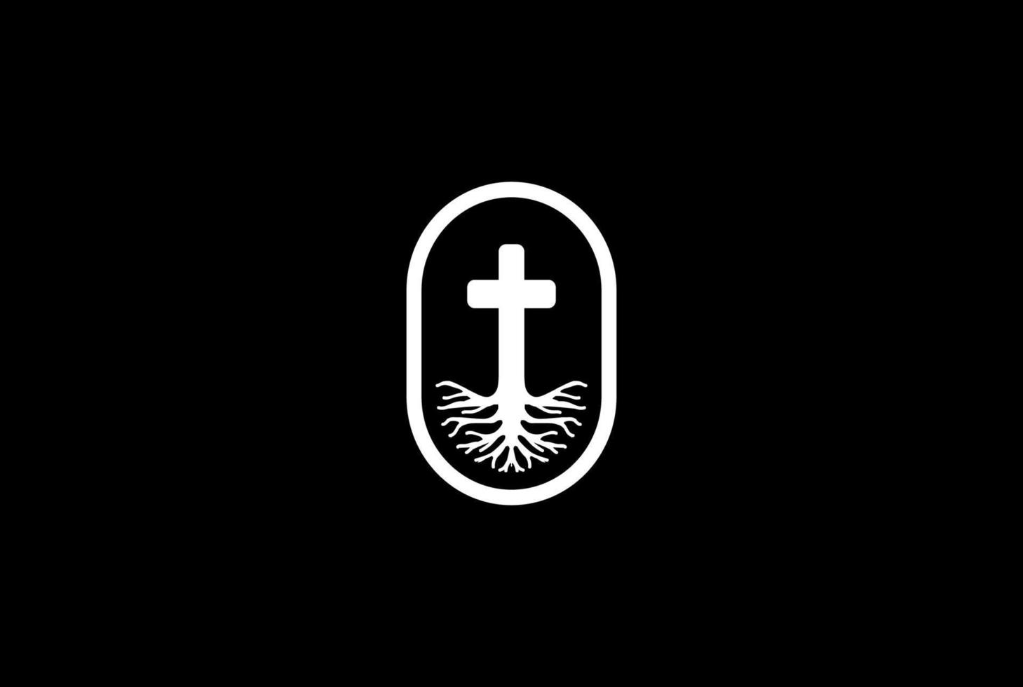 vida raíz cristiano jesús cruz iglesia capilla religión logo diseño vector