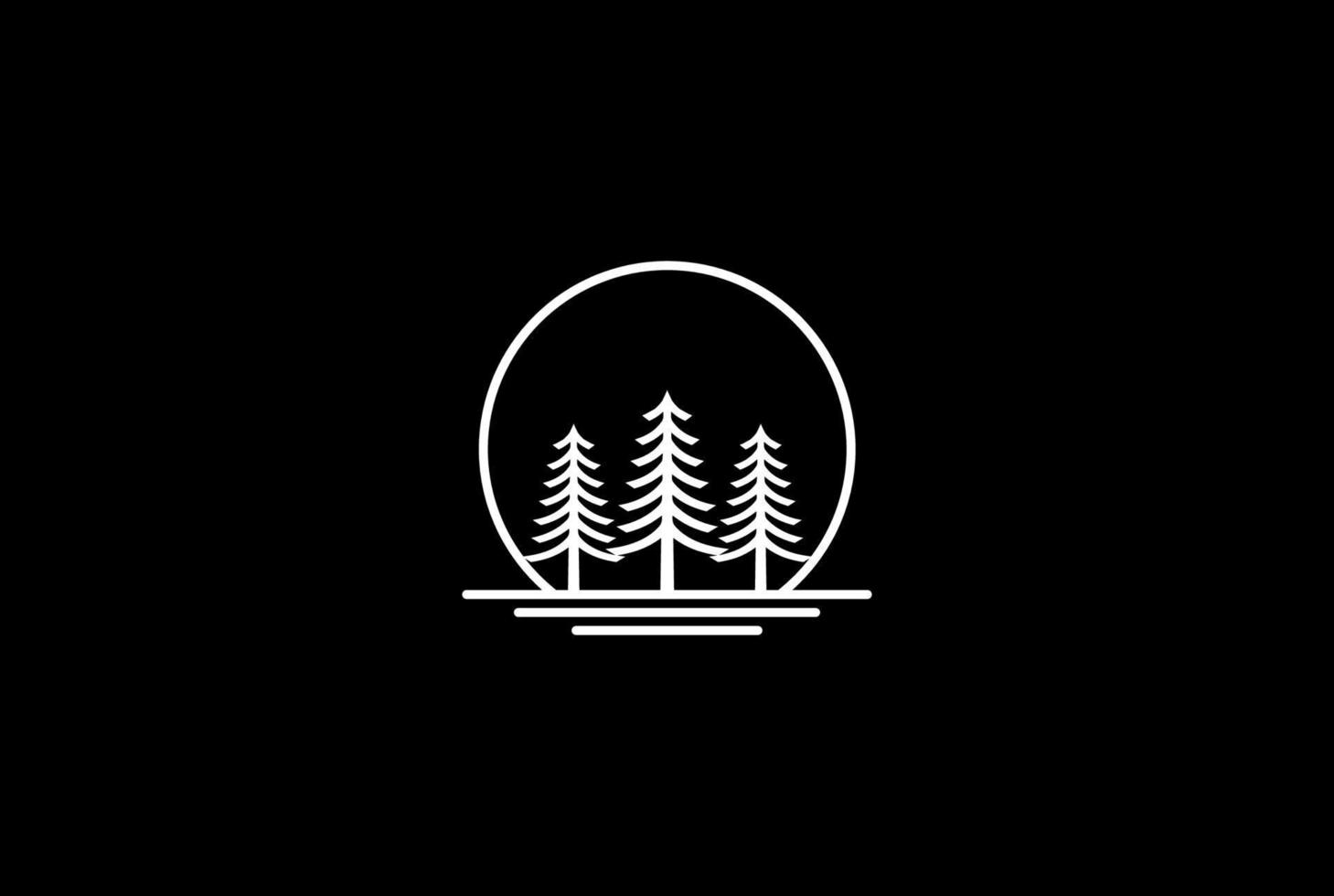 Sunrise Sunset Moon Pine Evergreen Cedar Cypress Larch Hemlock Tree Forest Lake River Logo Design Vector