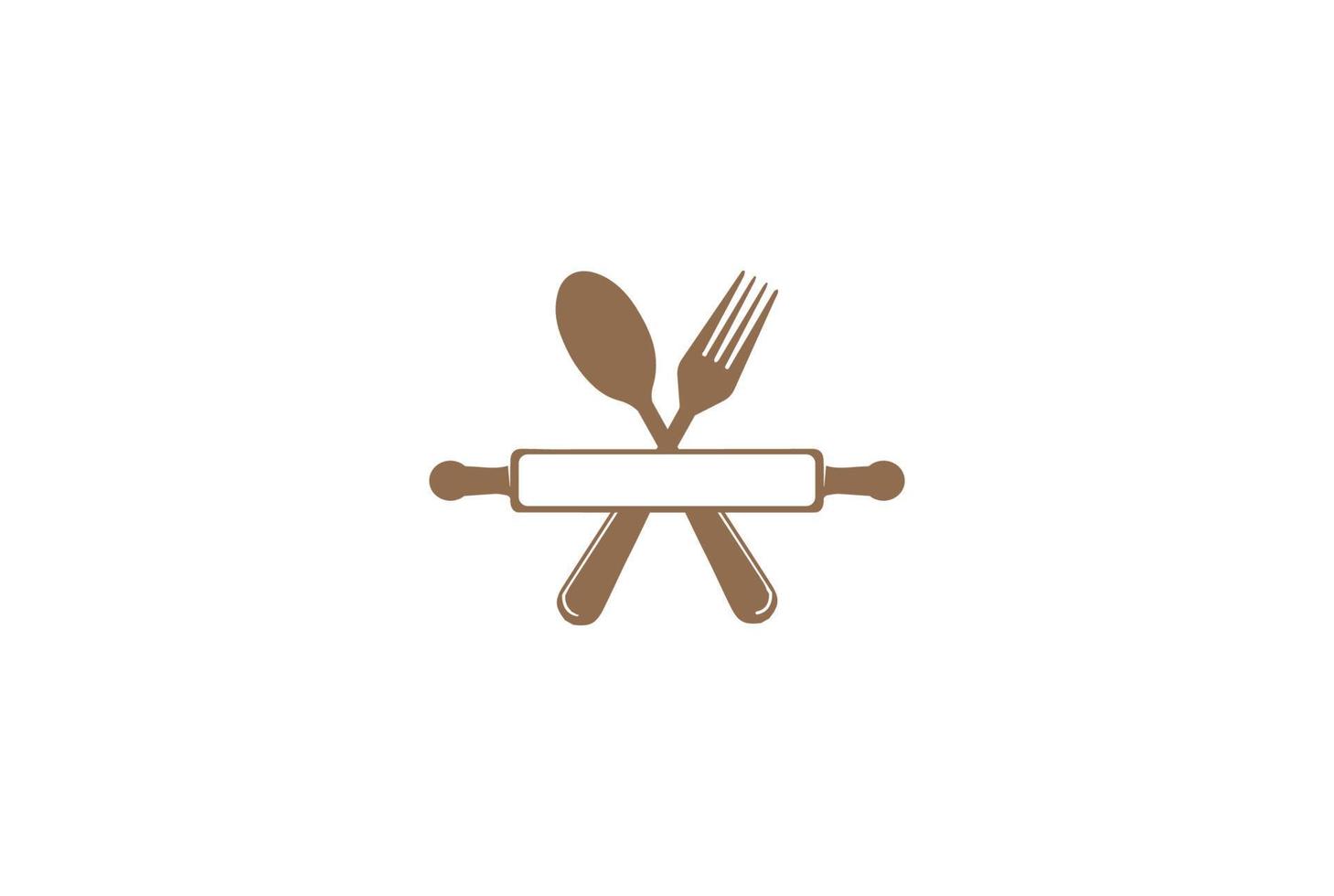 Vintage Hipster Rolling Pin with Spoon Fork for Cafe Bakery Restaurant Logo Design Vector