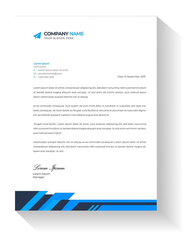 corporate modern business  letterhead design template with blue color. creative modern letter head design template for your project. letterhead, letter head, simple  business letterhead design. vector